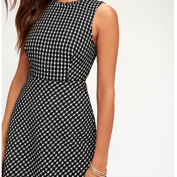 Lulu's Check Me Out Black and White Checkered Boucle Dress - Picture 2 of 4